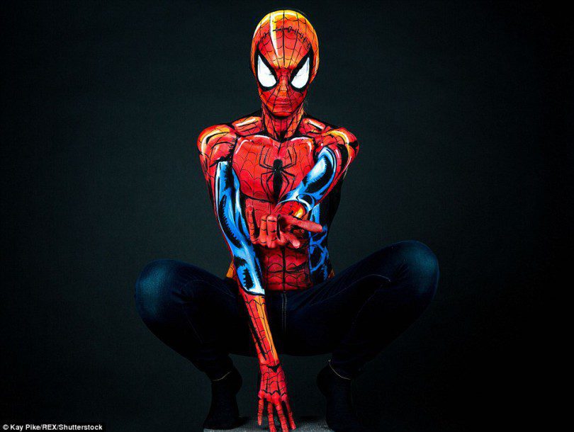 bodypaint geek Kay Pike spiderman