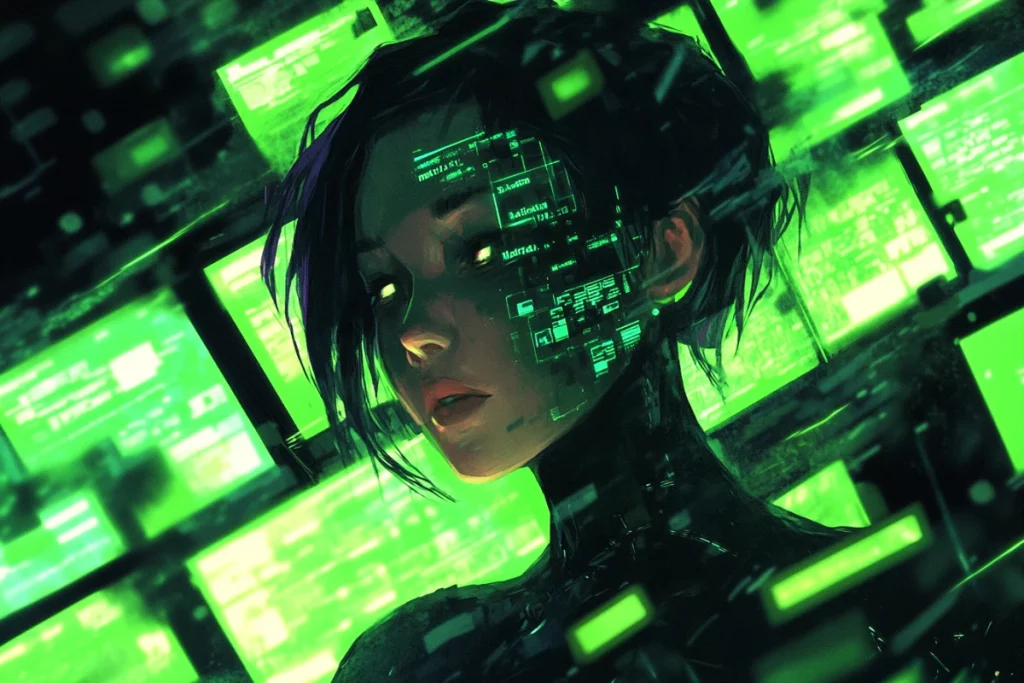 Une femme cyborg style matrix