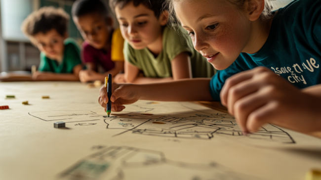 une petite fille dessine une carte de JDR