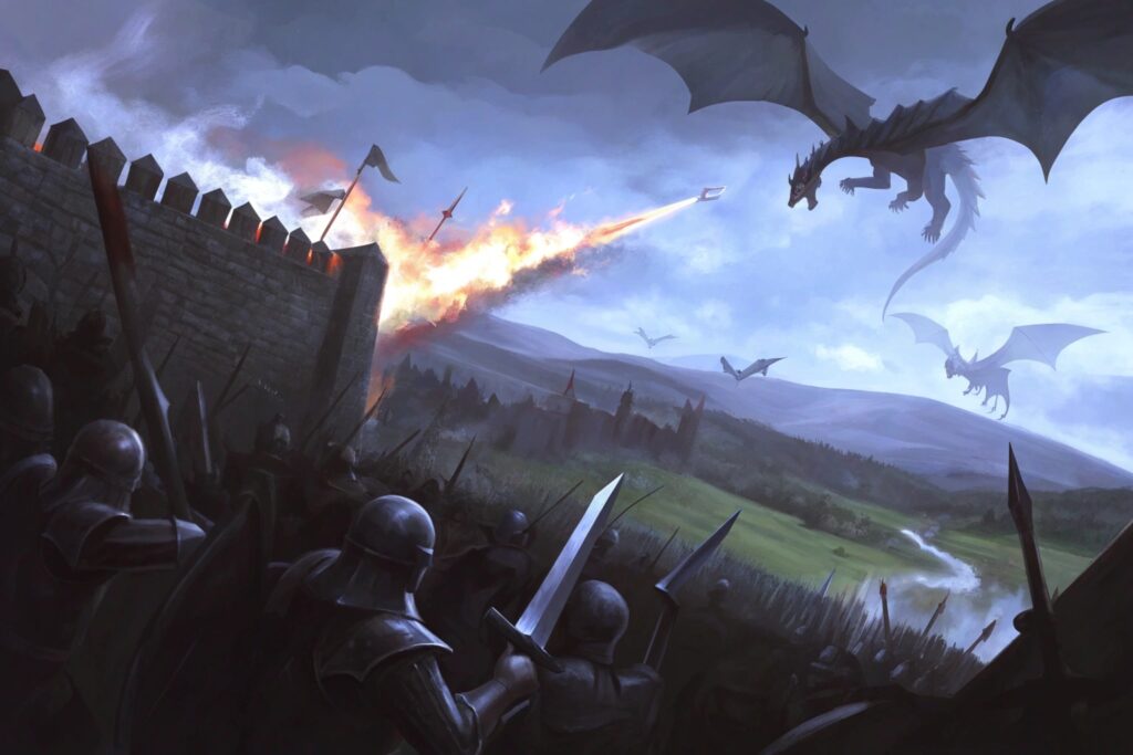 illustration un dragon attaque un bastion donjons et dragons une forteresse